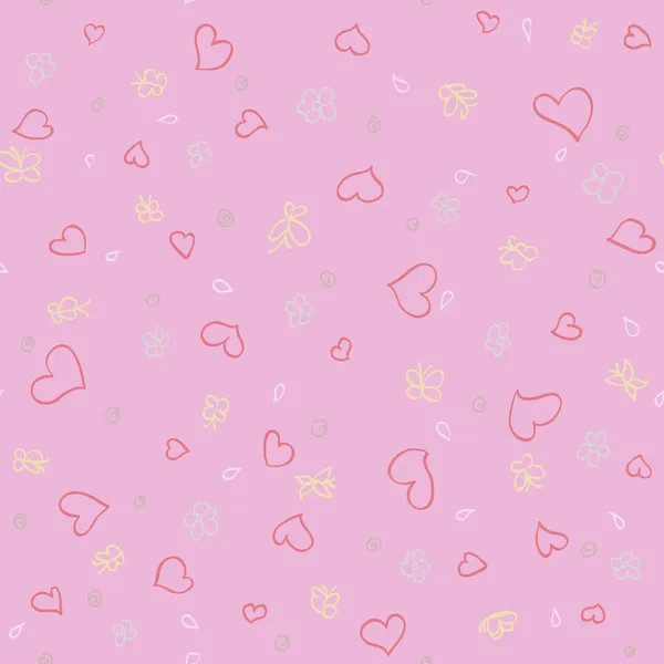 Hearts, flowers and butterflies seamless pattern — Stock Vector