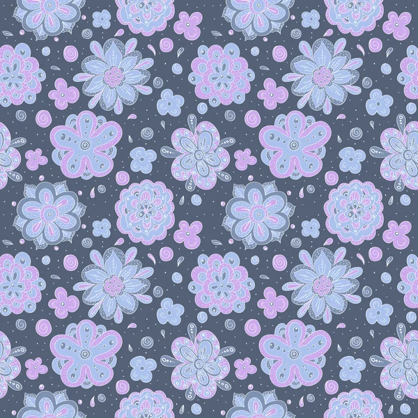 Flores de garabato azul patrón sin costura — Vector de stock