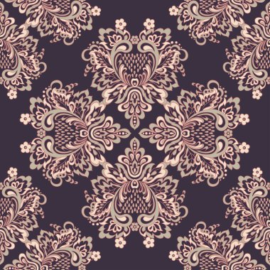Vektörsüz damaske deseni. Çiçek bağbozumu arka planı