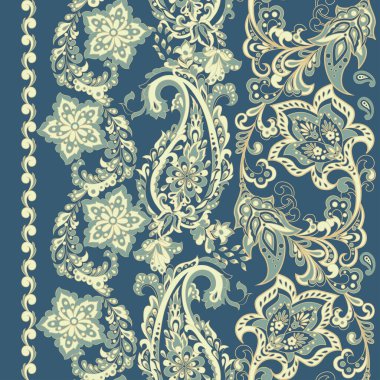 Damask desenli, pürüzsüz vektör deseni. Çiçek bağbozumu arka planı