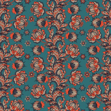 Etnik çiçekler pürüzsüz desen. Çiçek vektör illüstrasyonu