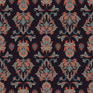 Etnik çiçekler kusursuz vektör deseni. Çiçek mahsulü arka plan