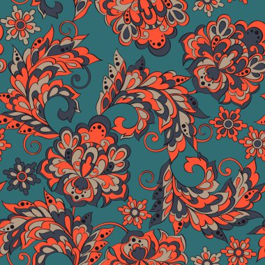 Etnik çiçekli çiçek deseni. Vintage tarzında Kusursuz Vektör Resimleri