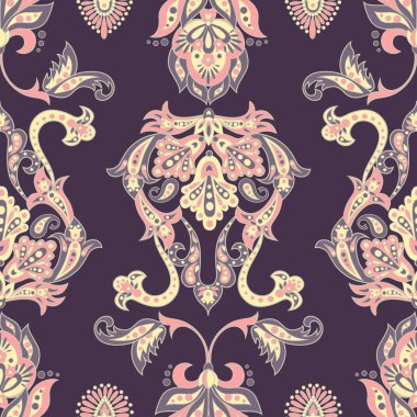 Etnik çiçekler kusursuz vektör deseni. Çiçek mahsulü arka plan