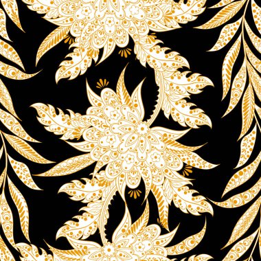 Etnik çiçekler kusursuz vektör deseni. Çiçek mahsulü arka plan