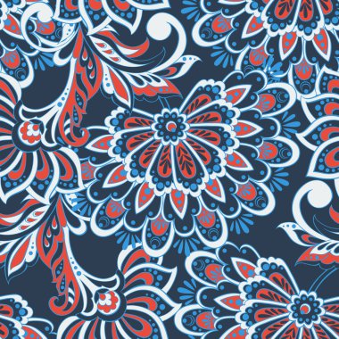 Etnik çiçekler kusursuz vektör deseni. Çiçek mahsulü arka plan