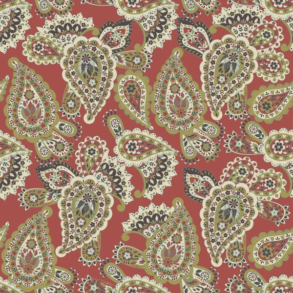 Paisley Ornamento Étnico Sem Costura Padrão Vetorial Floral — Vetor de Stock