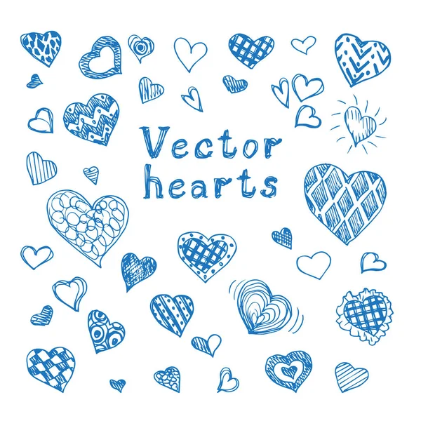 Sada Ručně Kreslených Vektorových Srdcí — Stockový vektor