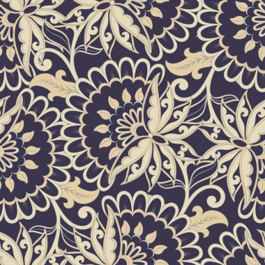 Etnik çiçekler kusursuz vektör deseni. Çiçek mahsulü arka plan