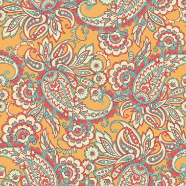 Paisley vektör kusursuz desen. Muhteşem çiçek, yapraklar. Batik tarzı resim. Eski arkaplan