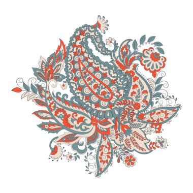 Hint tarzında izole edilmiş Paisley süsü. Çiçek vektör illüstrasyonu