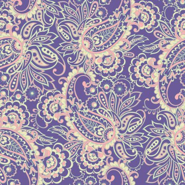 Paisley vektör kusursuz desen. Muhteşem çiçek, yapraklar. Batik tarzı resim. Eski arkaplan