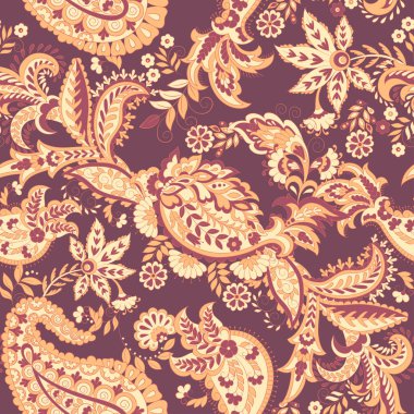 Paisley vektör kusursuz desen. Muhteşem çiçek, yapraklar. Batik tarzı resim. Eski arkaplan