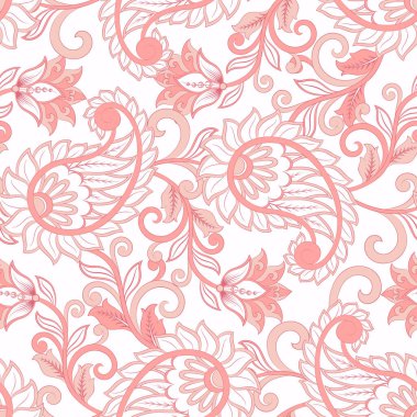 Paisley Süslü, pürüzsüz damaske arka planı. Vektör vintage deseni