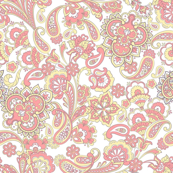 Paisley Nahtloses Muster Mit Blumen Indischen Stil Floraler Vektor Hintergrund — Stockvektor