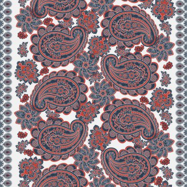 Şal desenli, dikişsiz sınır deseni. Vektör etnik süsü