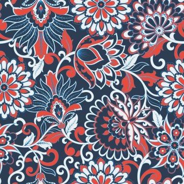 Çiçekler ve yapraklarla kusursuz bir desen. Çiçek desenli bir çiçek deseni.