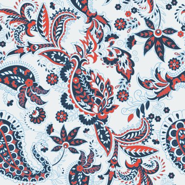 Paisley vektör kusursuz desen. Muhteşem çiçek, yapraklar. Batik tarzı resim. Eski arkaplan