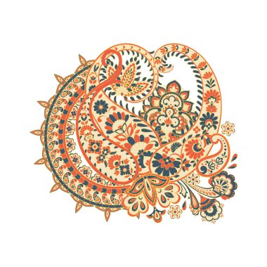 Hint tarzında izole edilmiş Paisley deseni. Çiçek vektör illüstrasyonu