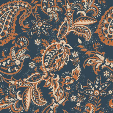 Paisley vektör kusursuz desen. Muhteşem çiçek, yapraklar. Batik tarzı resim. Eski arkaplan