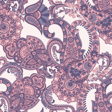 Paisley vektör seamless modeli. Fantastik çiçek yaprakları. Tekstil bohem Yazdır. Batik boyama. Vintage