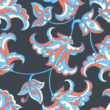 Etnik çiçeklerle kusursuz bir düzen. Vektör Çiçek İllüstrasyonu