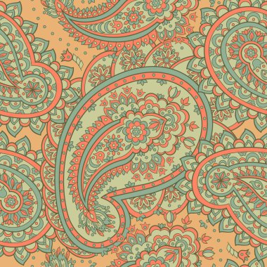 Asya tekstil tarzında vektör illüstrasyonu. Paisley pürüzsüz desen.