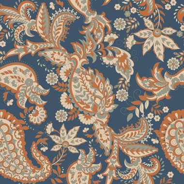 Paisley vektör kusursuz desen. Muhteşem çiçek, yapraklar. Batik tarzı resim. Eski arkaplan