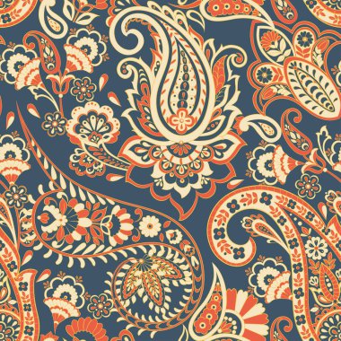 Paisley Süslü İpek Şam arka planı. Vektör vintage deseni