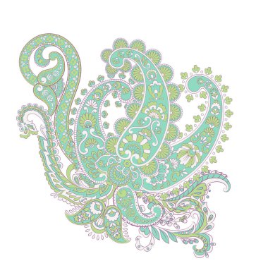 Paisley ve çiçek vektör deseni. Çiçeksel Vintage İllüstrasyon