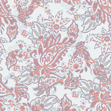 Paisley vektör kusursuz desen. Muhteşem çiçek, yapraklar. Tekstil bohem baskısı. Batik boyama. Eski model.