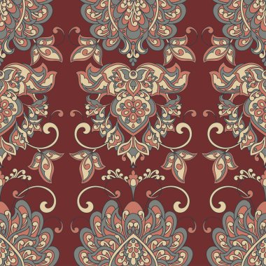 Damask tarzı, dikişsiz model. Renkli vektör arkaplanı
