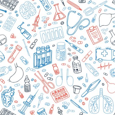 Tıbbî karalama. El çizimi vektörsüz desen