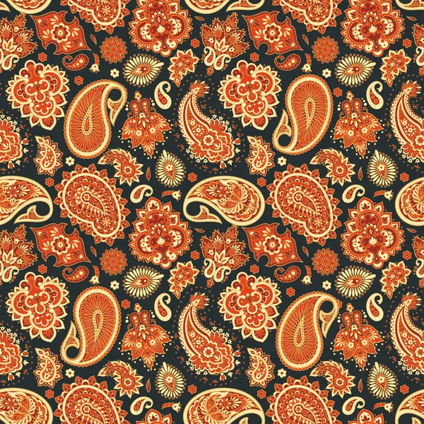 Цветочный Бесшовный Узор Орнаментом Пейсли Векторная Иллюстрация Азиатском Текстильном Стиле — стоковый вектор