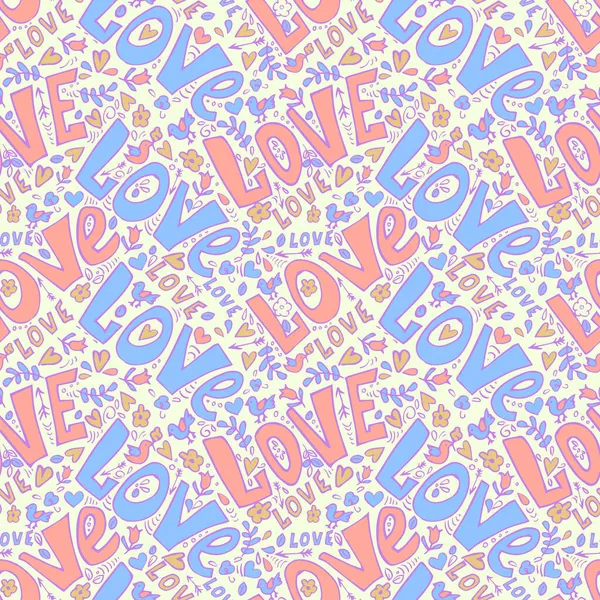 Love Seamless Pattern Cute Doodles Seamless Valentine Day Pattern — Stock Vector