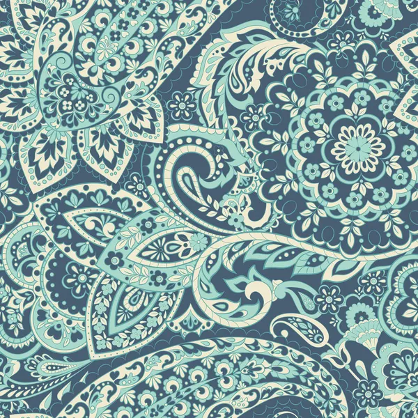 Paisley Senza Soluzione Continuità Modello Indiano Sfondo Vettoriale Etnico — Vettoriale Stock