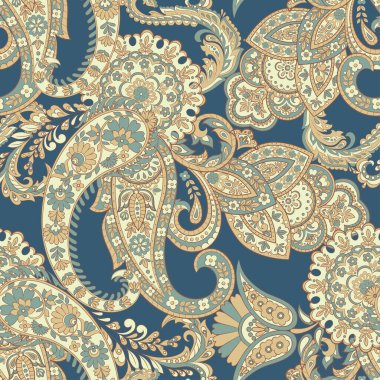 Paisley vektör seamless modeli. Fantastik çiçek yaprakları. Tekstil bohem Yazdır. Batik boyama. Vintage