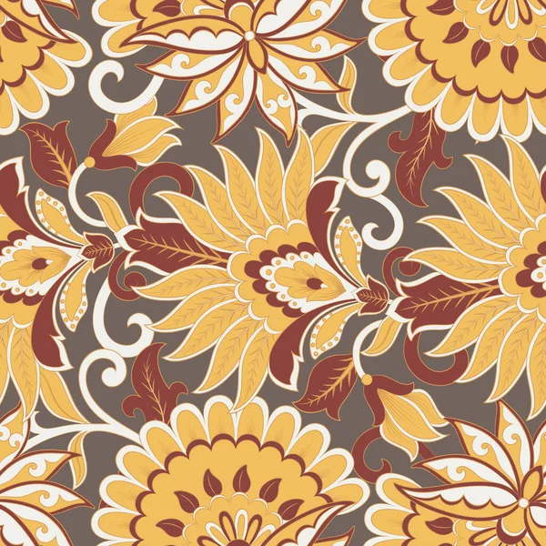 Çiçeksel Vektör Pürüzsüz Desen Muhteşem Çiçek Yapraklar Tekstil Bohem Baskısı — Stok Vektör