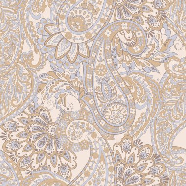 Çiçeksiz desenli desenli şal desenli süs. Asya tekstil biçiminde vektör illüstrasyonu