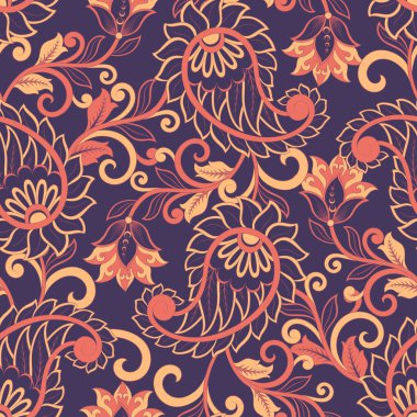 Paisley Süslü, pürüzsüz damaske arka planı. Vektör vintage deseni