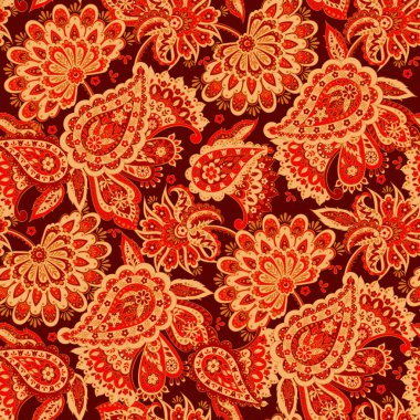 Çiçeksiz desenli desenli şal desenli süs. Asya tekstil biçiminde vektör illüstrasyonu