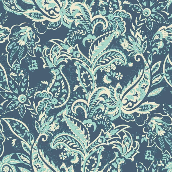 Paisley Vektor Sömlöst Mönster Fantastisk Blomma Blad Textilbohemiskt Tryck Batik — Stock vektor