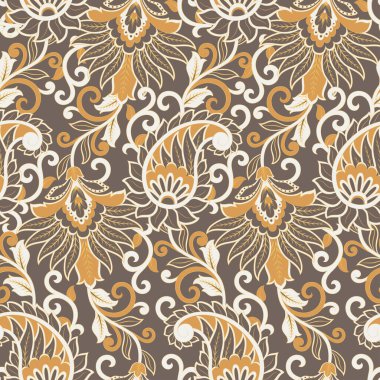 Çiçeksel elementlerle desenli, pürüzsüz etnik desen..