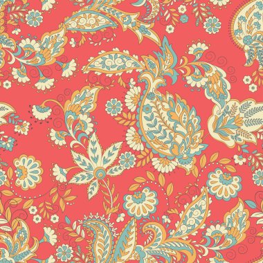 Çiçeksel elementlerle desenli, pürüzsüz etnik desen..