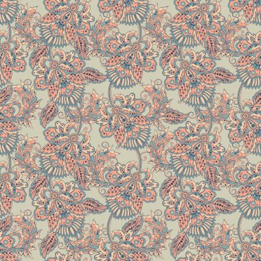 Etnik çiçekler pürüzsüz vektör deseni