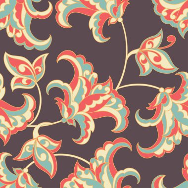 Etnik çiçeklerle kusursuz bir düzen. Vektör Çiçek İllüstrasyonu