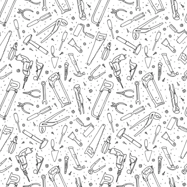 Hand Drawn Tools Seamless Pattern — Stock Vector