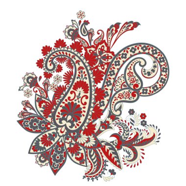 Hint tarzında izole edilmiş Paisley deseni. Çiçek vektör illüstrasyonu