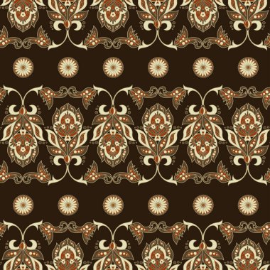 Etnik çiçeklerle kusursuz desen, klasik tarzda vektör çiçek çizimi