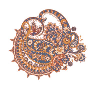 Hint tarzında izole edilmiş Paisley deseni. Çiçek vektör illüstrasyonu